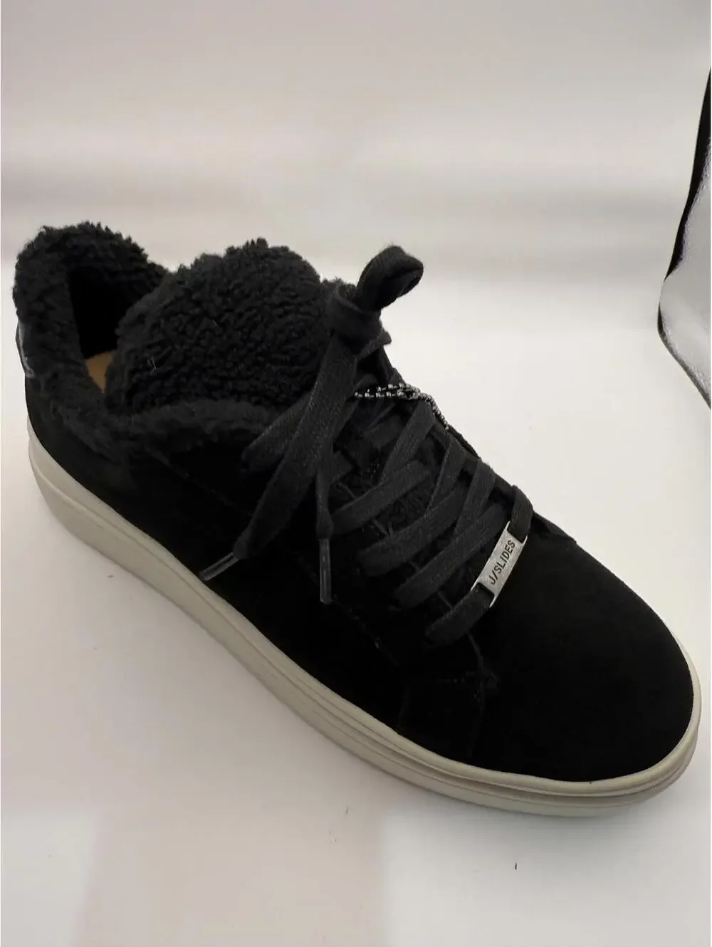 NEW JSlides Black Suede Women's Sneakers with Shearling Lining 7